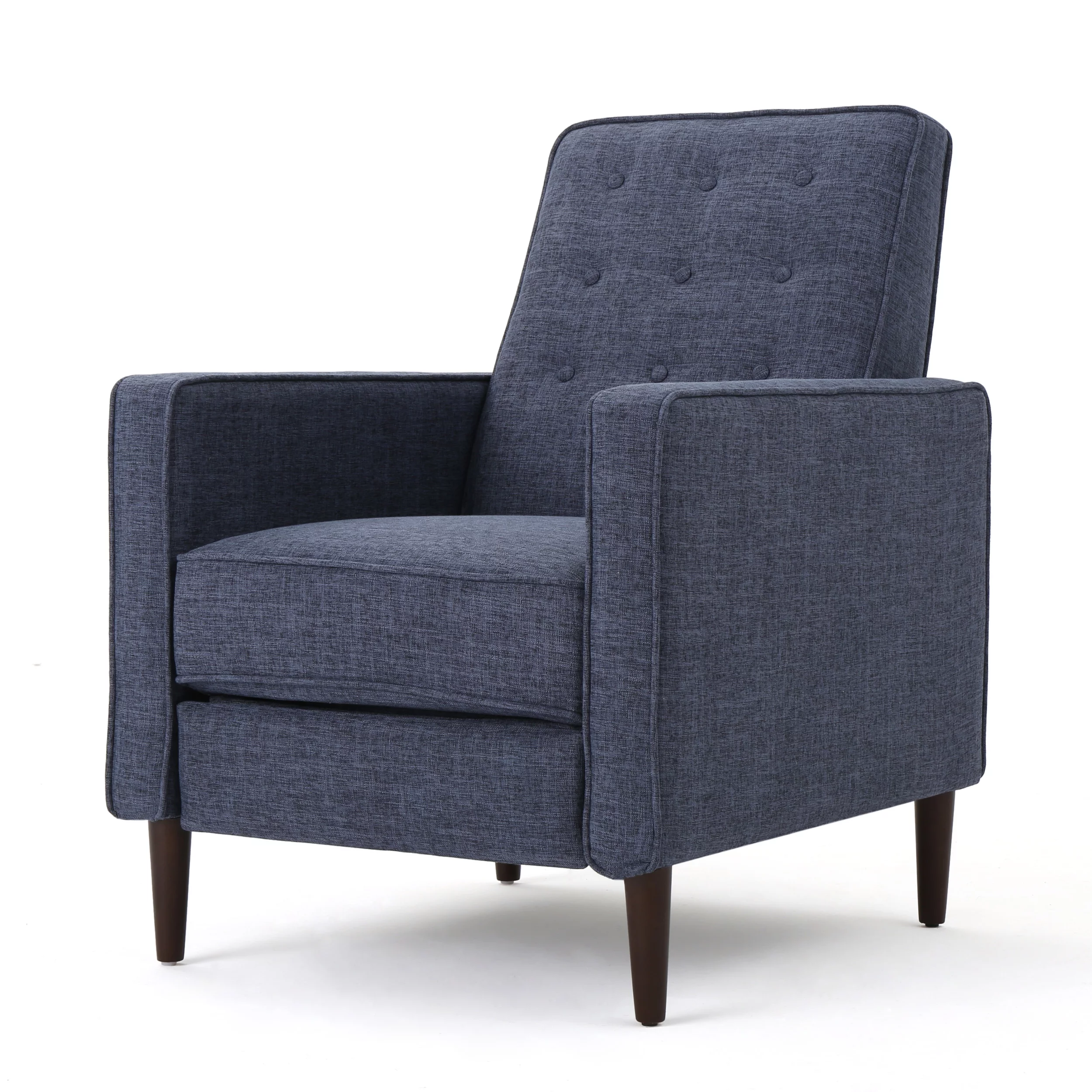Noble House Marrin Mid Century Modern Dark Blue Fabric Recliner (Set of 2)