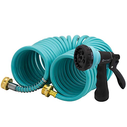 AUTOMAN Recoil Garden Water Hose 50 ft, EVA Curly Water Hose with Brass Connectors,Garden Hose Coil,Includes 7-Pattern Function Sprayer,Retractable,Corrosion Resistant Garden Coil Hose.