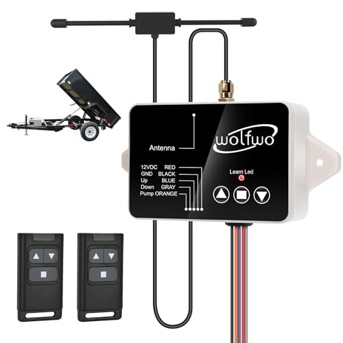 wolfwo Upgraded Dump Trailer Wireless Remote Controller, High Power Edition for 3-Wire/4-Wire 12V Hydraulic Dump Trailer. 100 Ft. Signal Distance, Safe and Efficient, with 2 Wireless Remote Controls