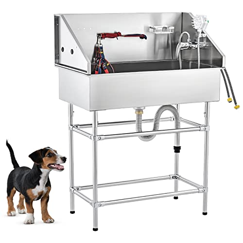 CO-Z 34 Inch Stainless Steel Dog Washing Station for Home, Professional Pet Dog Grooming Tub for Medium & Small Dogs, Extra Elevated Pet Wash Station, Dog Bathtub Bathing Station, Dog Shower Tub