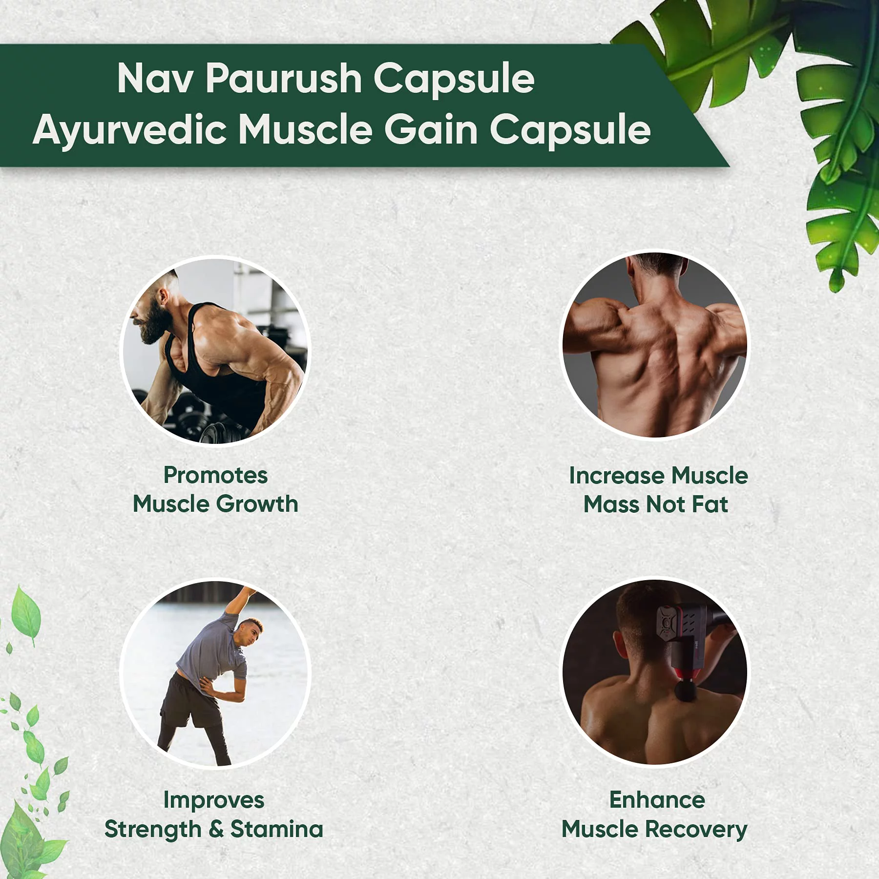 Ambic Nav Paurush Capsule I Ayurvedic Muscle Gain Capsules For Strength & Stamina I Supports Healthy Weight Gain & Improves Muscle Recovery I 240 Capsule + Tablet (Pack Of 4)