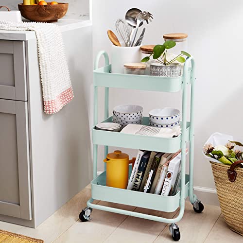 Amazon Basics 3-Tier Rolling Utility or Kitchen Cart, Lockable Wheels, Multifunctional Storage, White