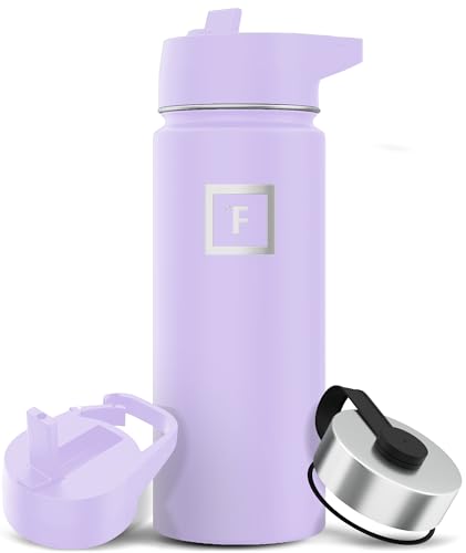IRON °FLASK Camping & Hiking Hydration Flask with 3 Lids - Stainless Steel, Double Walled & Vacuum Insulated Water Bottle - Leak Proof & BPA Free (Midnight Black, Straw - 40 oz)