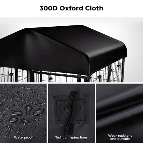 PawGiant Outdoor Dog Kennel Cover Replacement, 420D Waterproof UV-Resistant Cover for 8x4 ft Large Dog Enclosure
