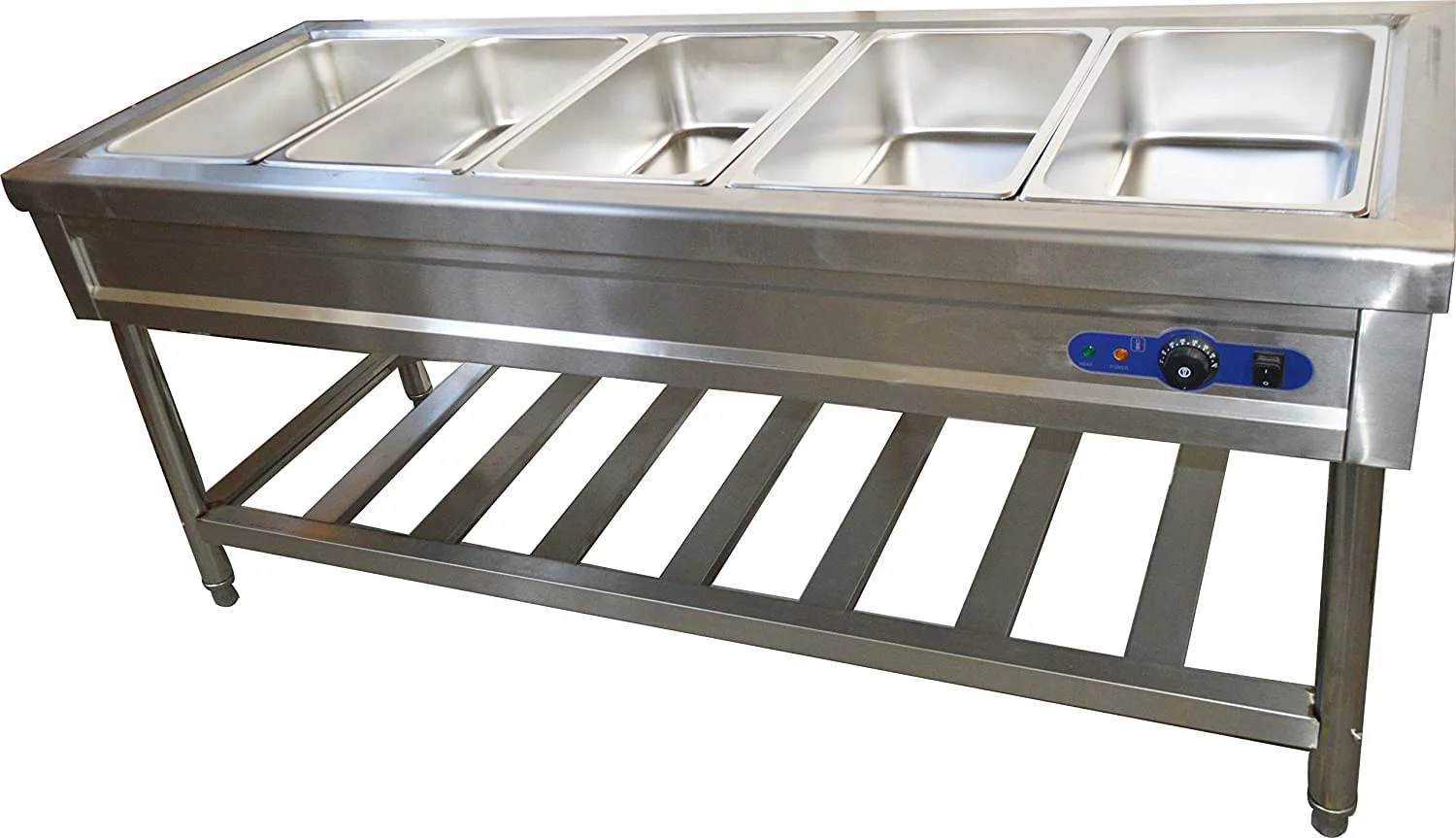 PreAsion 5-Pan Food Warmer Stove Bain-marie Canteen Buffet Steam Heater Table with Bracket