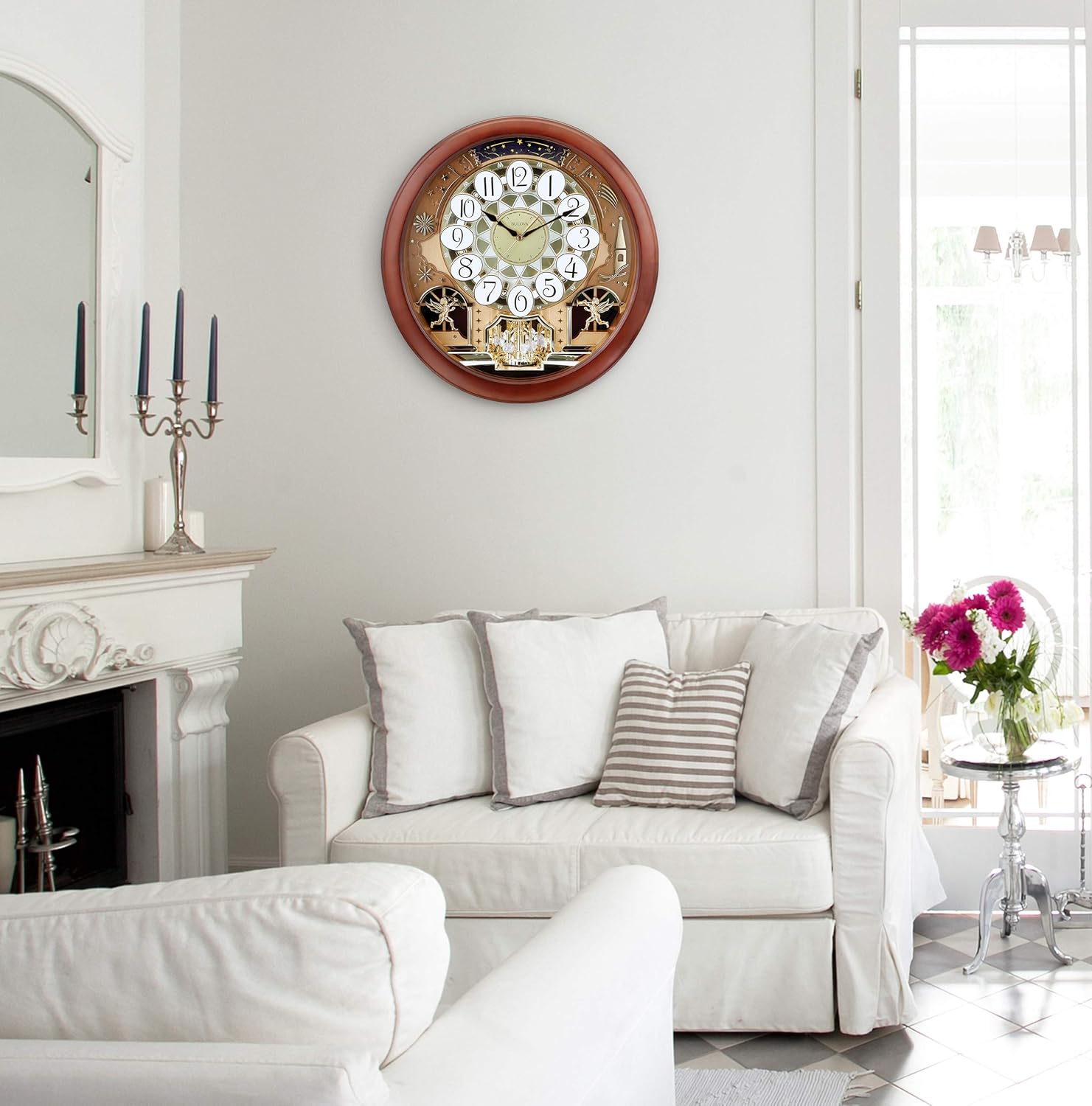 Bulova Dancing Tune Strike & Chime Wall Clock, Brown Cherry