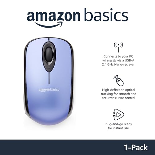 Amazon Basics 2.4 Ghz Wireless Optical Computer Mouse with USB Nano Receiver, Black