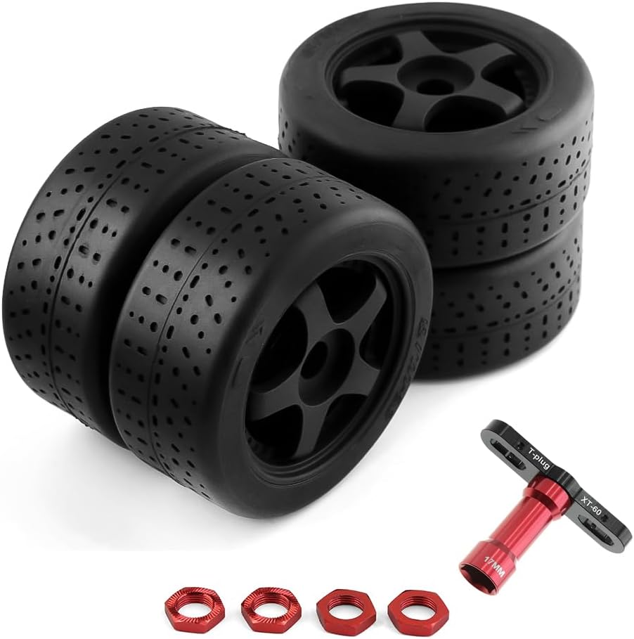 100mm Pre-Glued Complete RC Tire Sets with 17mm Hex Sleeve 4pcs 17mm Nuts for Arrma Typhon 3S 6S Mega 550 Infraction 6S Limitless Roller Upgrade Parts
