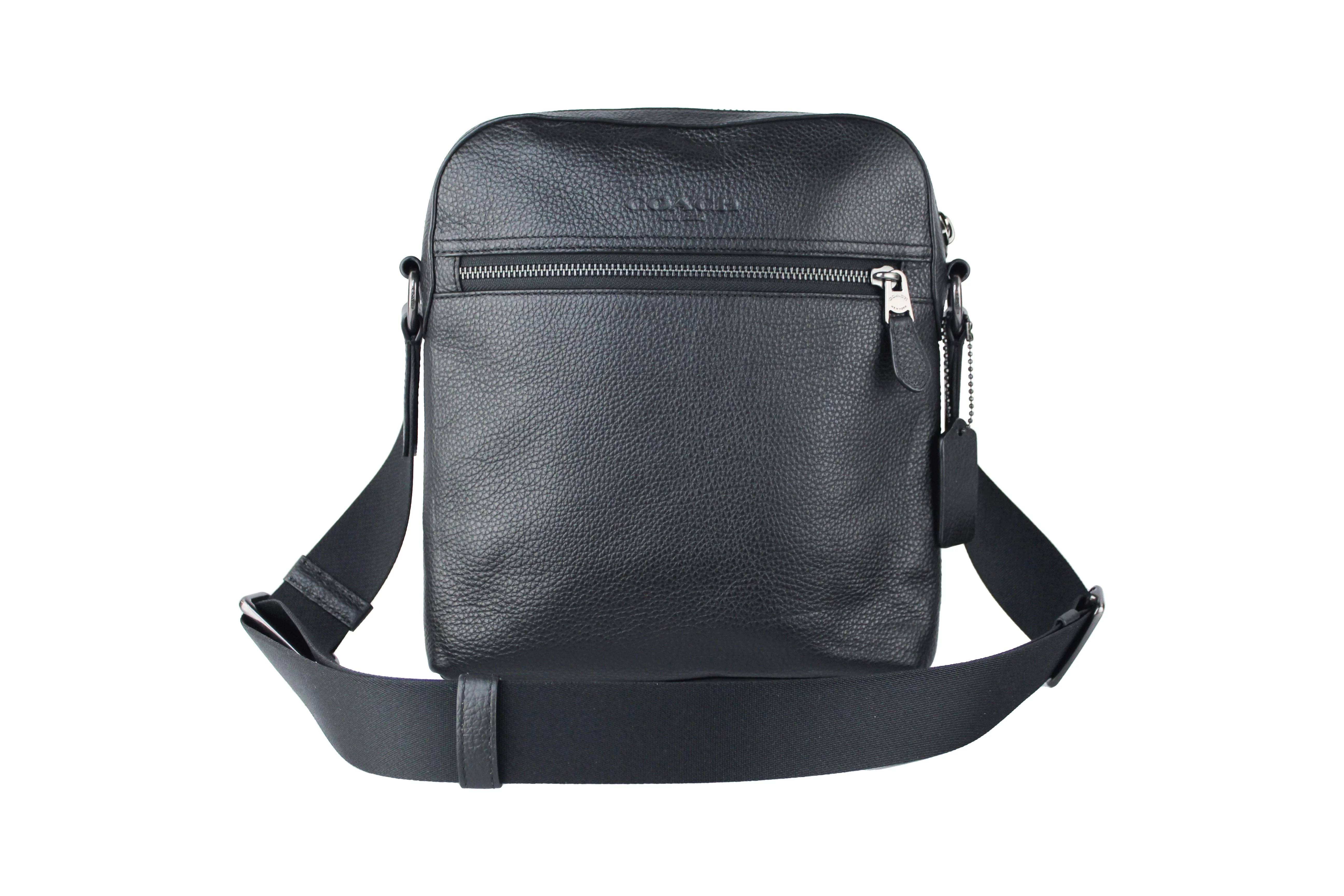 Coach Mens (4011) Houston Black Refined Pebbled Leather Medium Flight Crossbody Bag