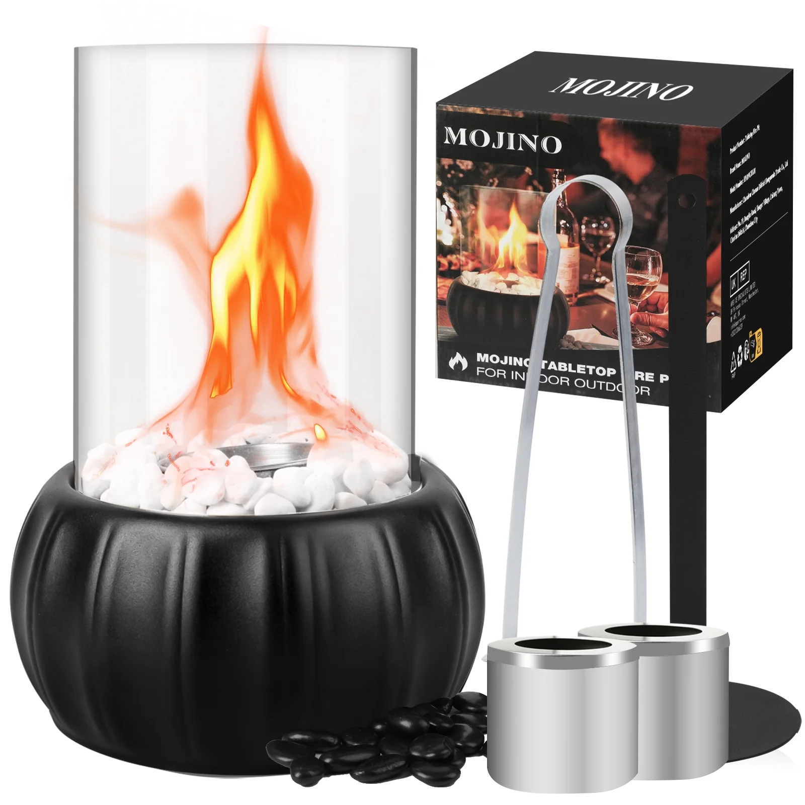 BUSATIA Tabletop Fire Pit, Table Top Firepit Indoor & Outdoor, Tabletop Fireplace with Combustion Chambers, Ethanol Table Fire Pit Bowl with Fire Killer and Pebbles