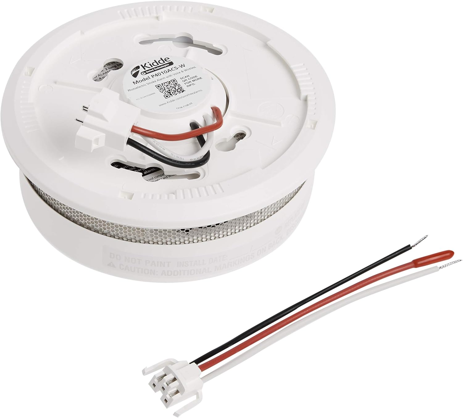 Kidde Wireless Smoke Detector, 10-Year Battery, Voice Alerts, Photoelectric Sensor Wire-Free Smoke Alarm, White