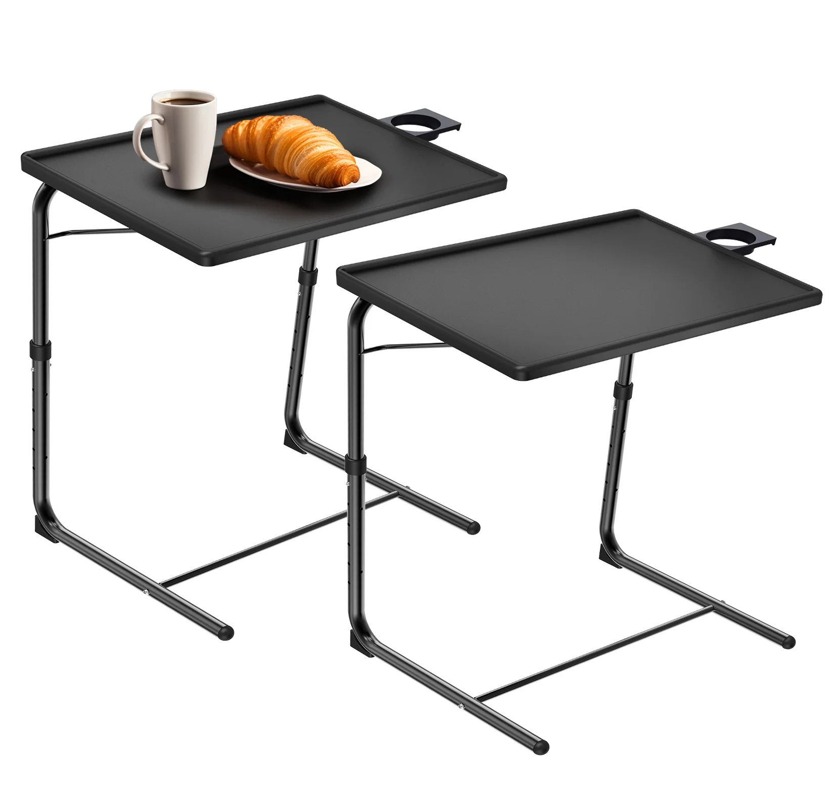 TV Tray Table, Folding Tray Table for Eating with 6 Adjustable Height & 3 Tilt Angle & Cup Holder for Bed & Couch