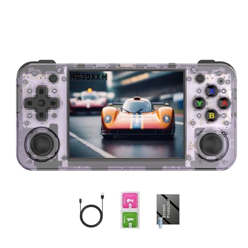 RG35XX H, Anbernic Retro Handheld Gaming Console with 64GTF Card, Dual Joystick Design 3.5-inch HD Screen Lasts up to 8 Hours High-Capacity Battery for Better Experience (64G Purple)