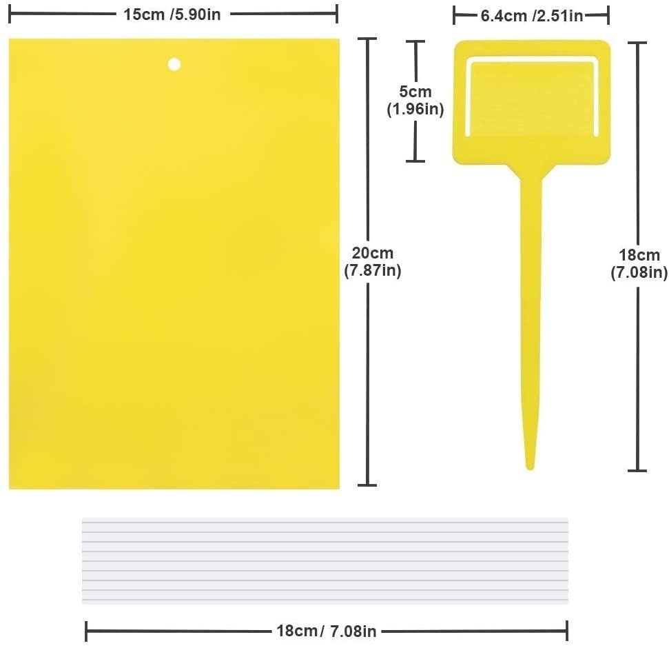 30-Pack Dual-Sided Yellow Sticky Traps for Flying Plant Insect Such as Fungus Gnats, Whiteflies, Aphids, Leafminers,Thrips - (6x8 Inches, Included 30pcs Twist Ties)