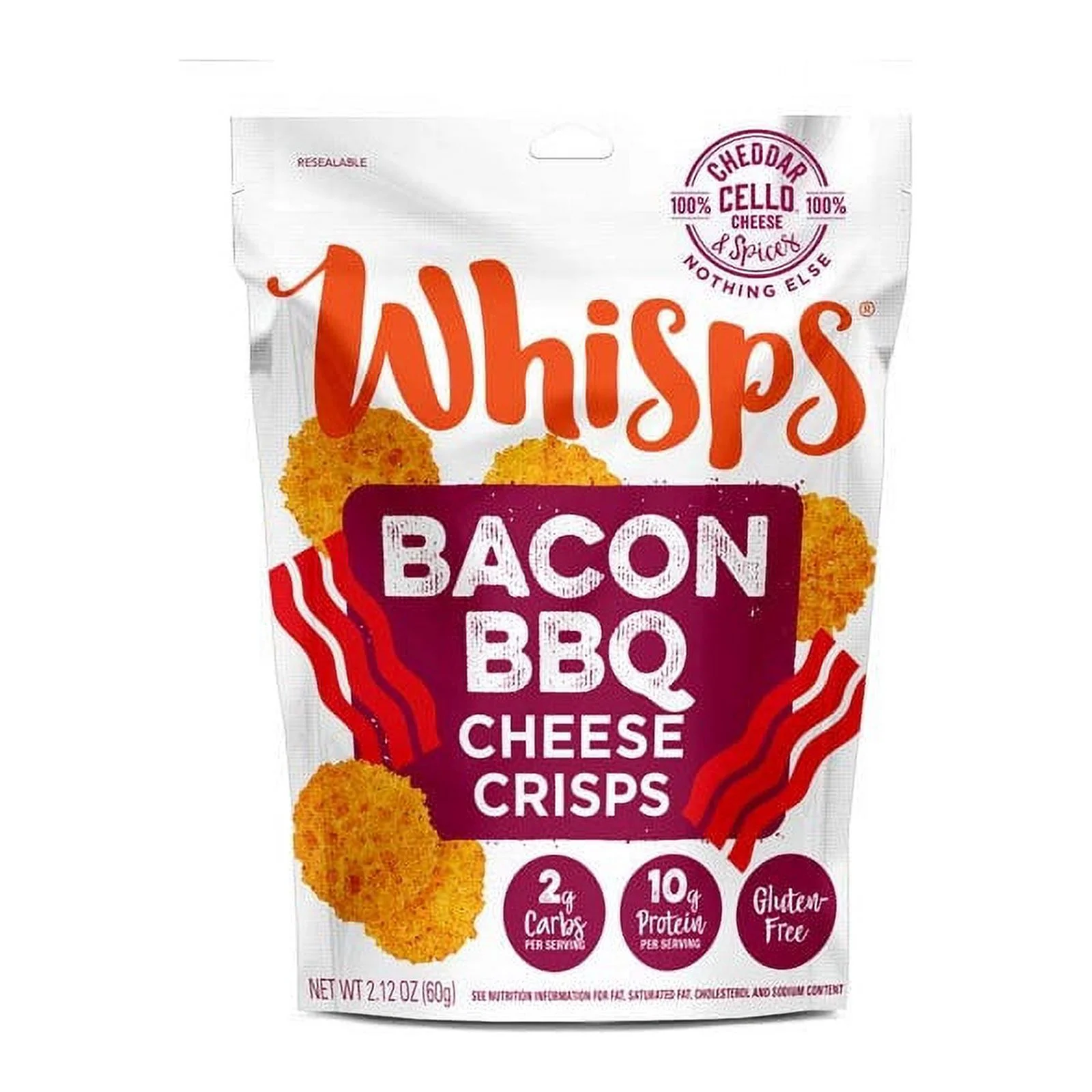 Cello, Keto Friendly Snack, Low Carb, 100% Cheese, Gluten Free, 2.12 oz. Packages (Bacon Bbq, 6 Pack)