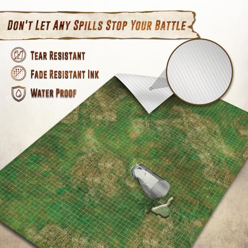 Battle Game Mat - 48x48 - Dungeons Tabletop Dragons Dice Role Playing Map - Wargaming RPG Warfare 40k Flames War - Reusable Miniature Figure Board Games - Warhammer Gaming Vinyl Mat