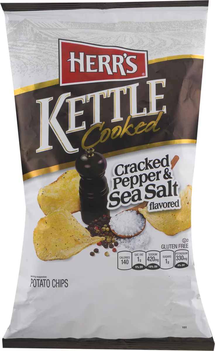 Herr's Kettle Cooked Cracked Pepper & Sea Salt Potato Chips, 4-Pack 7.5 oz. Bags