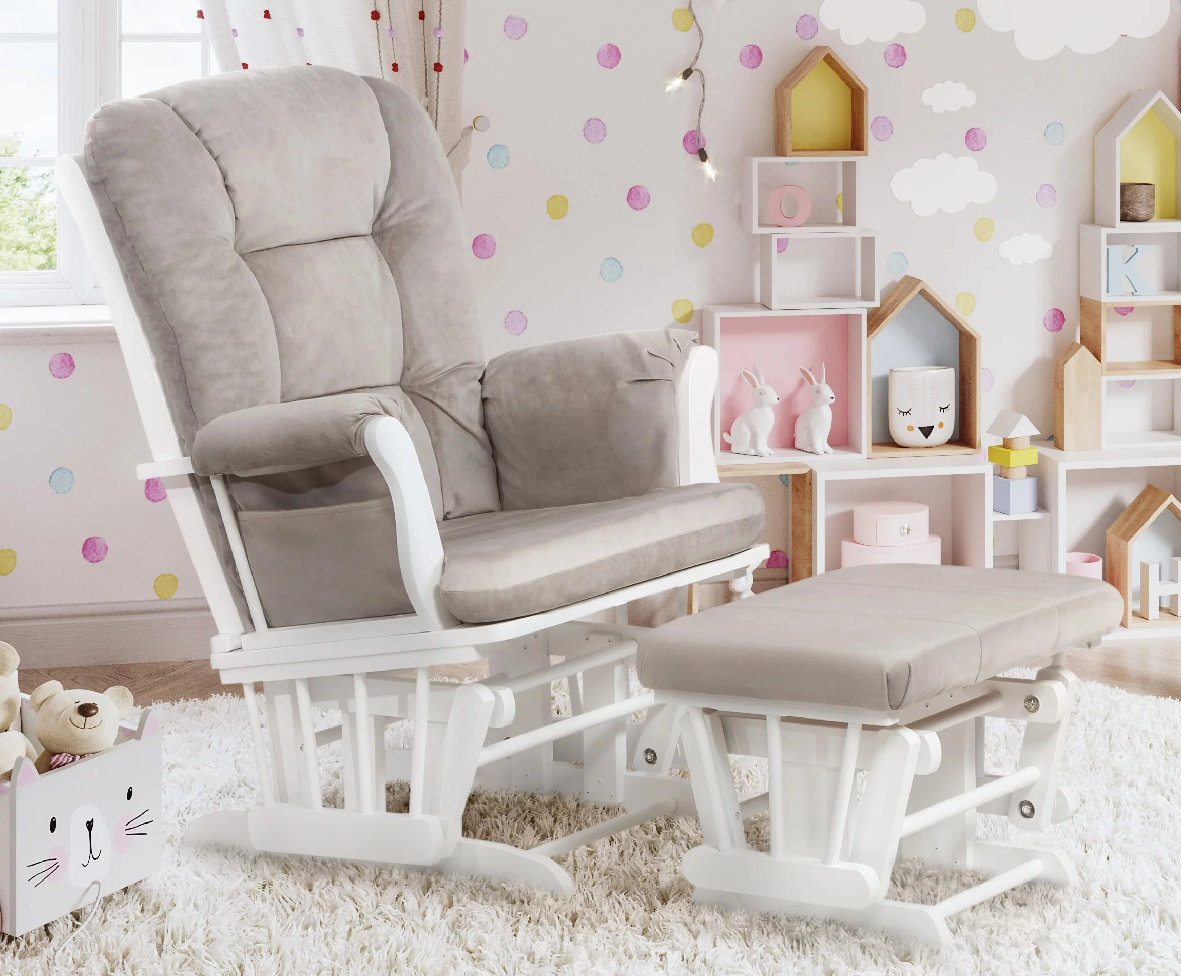 AFG Baby Alice Solid Wood Glider Chair and Ottoman in White