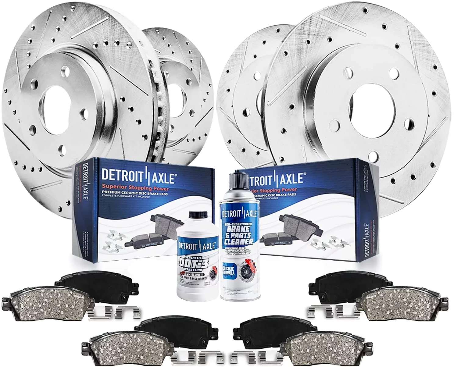 Detroit Axle - Brake Kit for Dodge Grand Caravan Journey Chrysler Town & Country VW Routan Drilled and Slotted Brake Rotors Ceramic Brakes Pads Replacement : 11.89