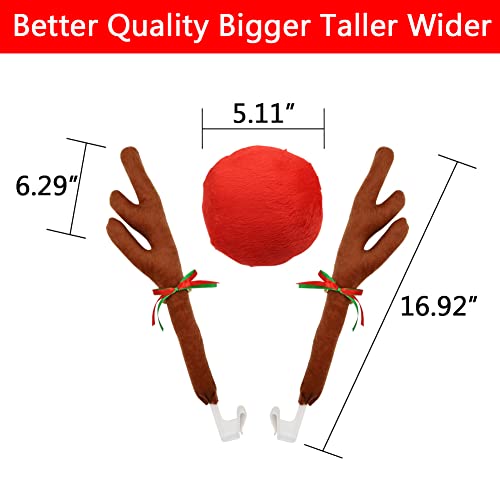 Abnaok Car Reindeer Antler Kit and Nose, Reindeer Christmas Decoration for Car Window Roof-Top & Front Grille,Christmas Reindeer Antlers Auto Decoration Set for Car SUV Van Truck