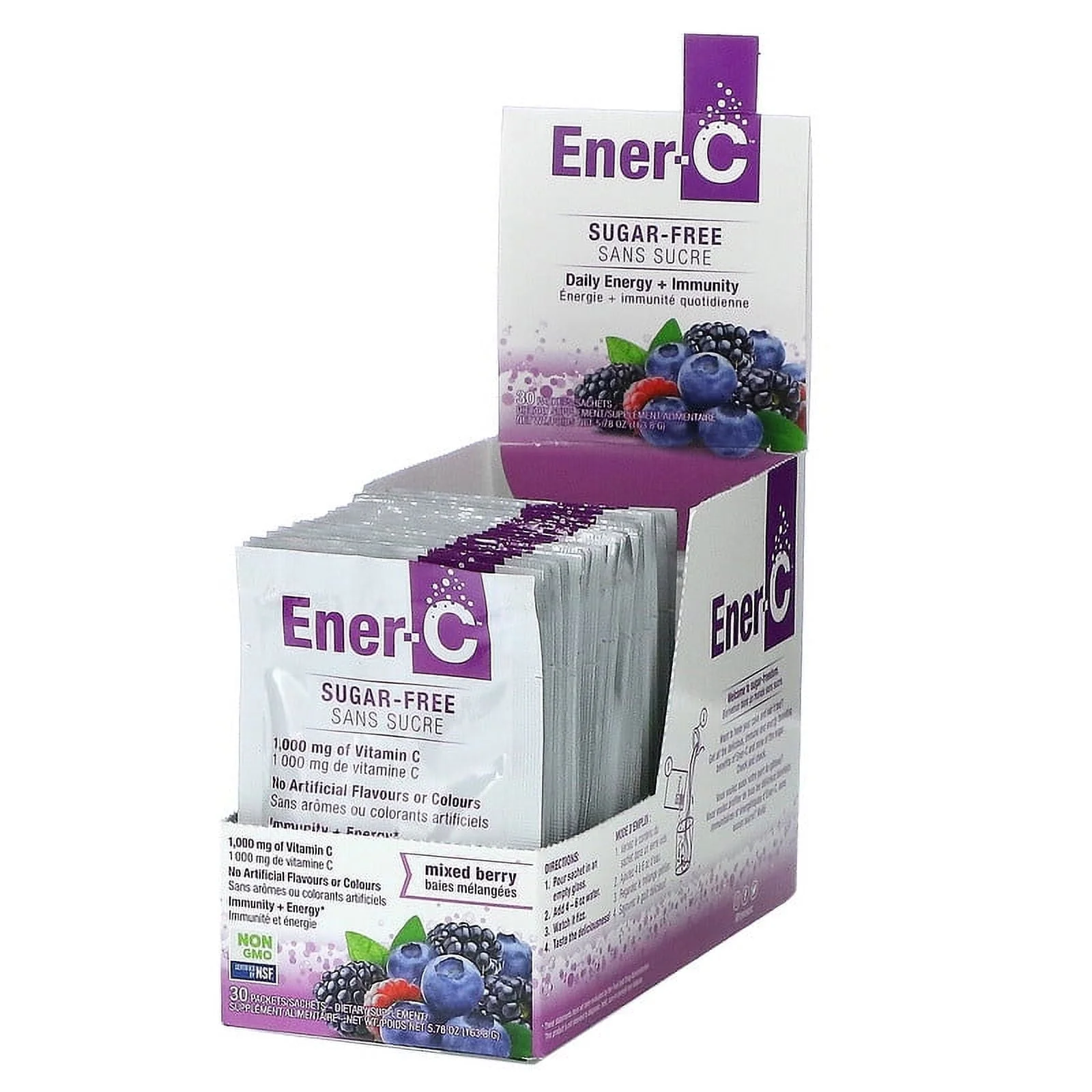 Ener-C, Vitamin C, Multivitamin Drink Mix, Sugar Free, Mixed Berry, 1,000 mg, 30 Packets, 0.2 oz Pack of 3