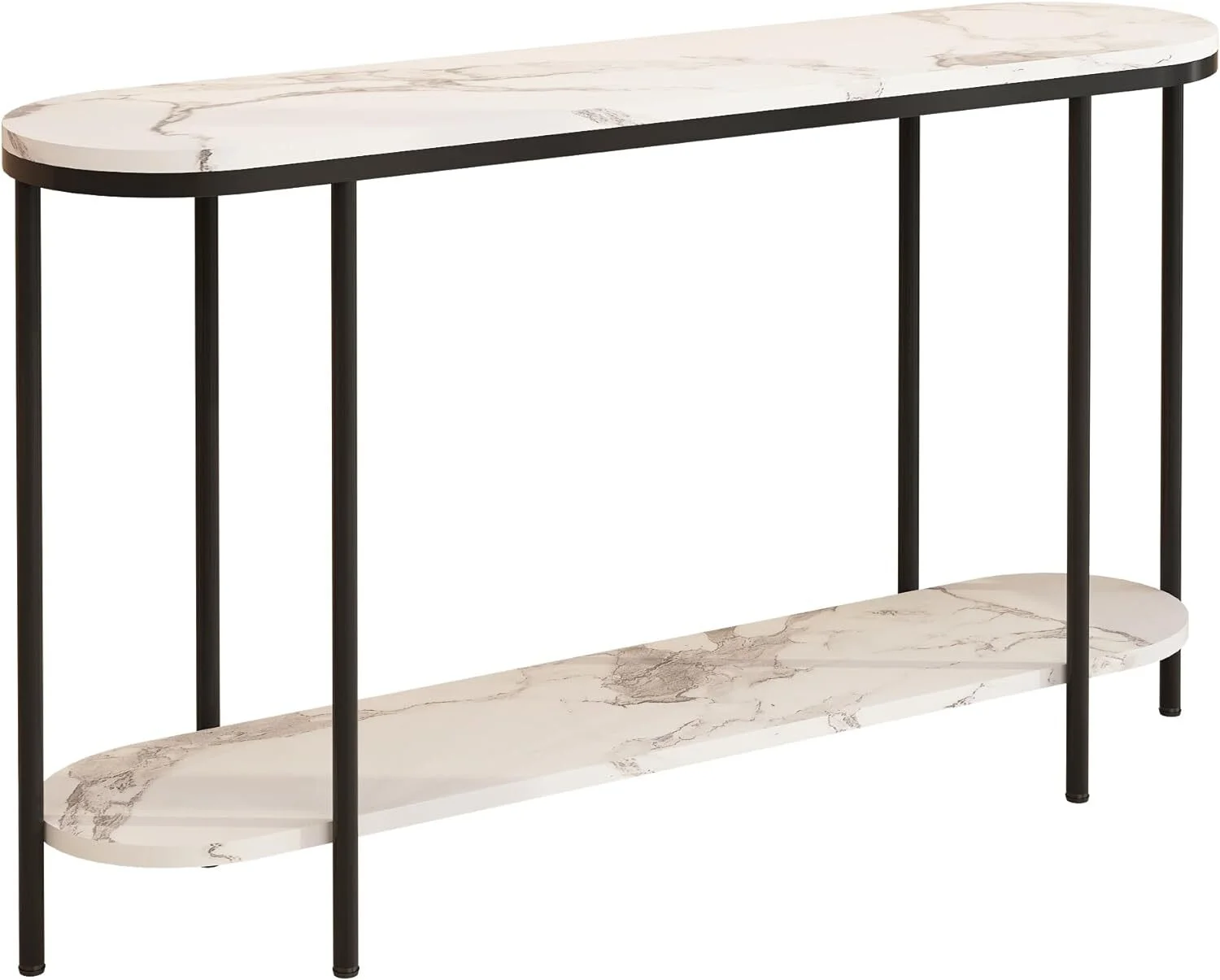 Entryway Sofa Table, Faux Marble Entryway Table with 2 Tier Storage Shelf with Balck Metal Frame, Modern Hallway Accent Table for Living Room, Black & White
