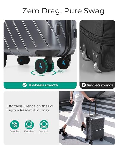 BAGSMART Carry On Luggage 22x14x9 Airline Approved With TSA Lock, 1OO% Polycarbonate Hardside Luggage with Spinner Wheels, Durable Hard Shell Carry On Suitcase 20 inch Black