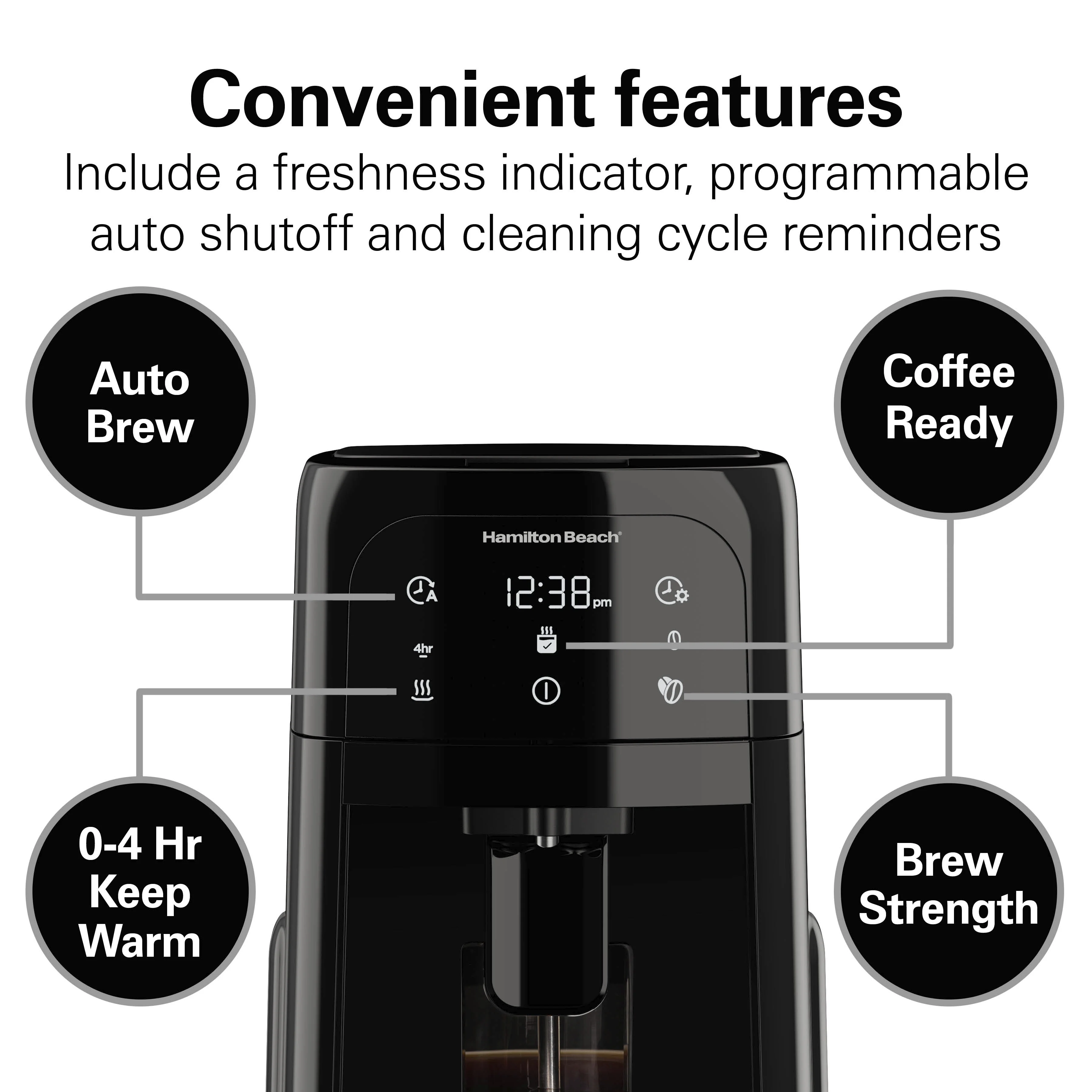 Hamilton Beach One Press Dispensing Coffee Maker, 12 Cup Capacity, Black, 47600