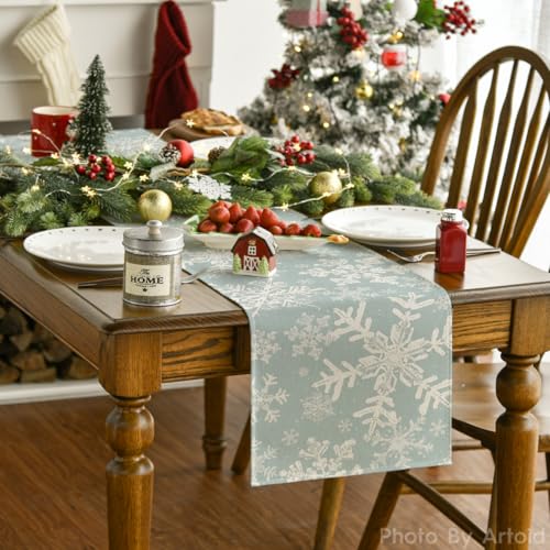 Artoid Mode Navy Blue Snowflakes Christmas Table Runner, Seasonal Winter Holiday Kitchen Dining Table Decoration for Home Party Decor 13x72 Inch