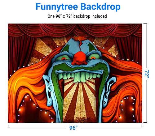 Funnytree 10x8ft Horror Circus Theme Halloween Backdrop for Photography Giant Evil Clown Hallomas Birthday Party Background Scary Grove Vampire Baby Cake Table Decor Banner Photobooth Studio Props