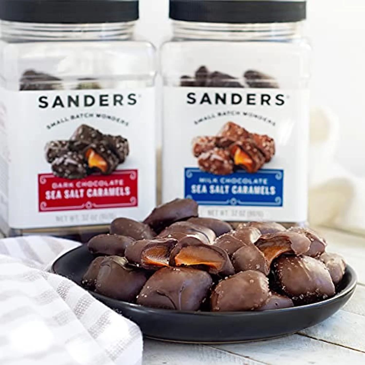 Sanders Original Small Batch Dark Chocolate Sea Salt Caramels Tub, 32 Oz