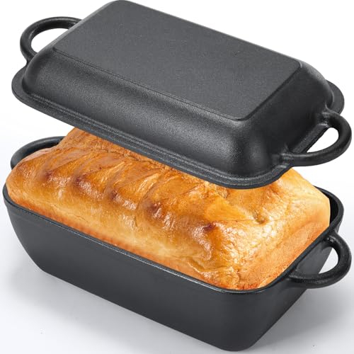 Cast Iron Bread Pan with Lid Pre-Seasoned Dutch Oven 5.7QT Non-Stick Bread Loaf Pan, Sourdough Artisan Baking Pots for Baking Roasting(Multifunctional)