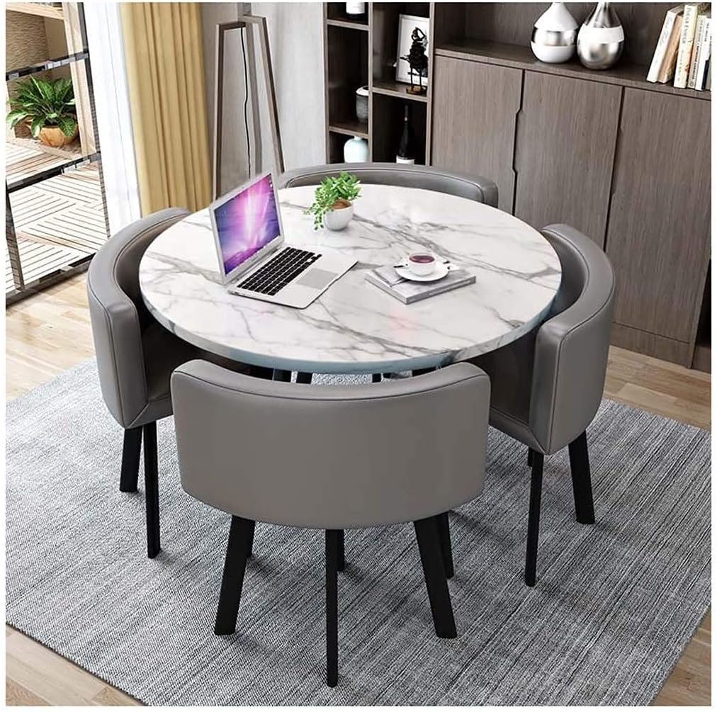 Round Dining Table Set W/ 4 Chair - Save Space Table and Chair Combination Balcony Dining Room Kitchen Dining Table and Chair Set of 5 80cm / 90cm Office Reception Table ( Color : Grey , Size : 80cm/3