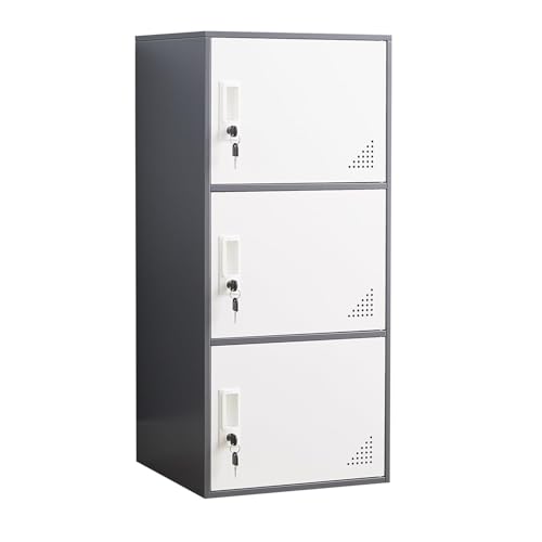 Student Locker Organizer, Multi-Door Steel Locker, Small Locking Cabinet Storage Organizer, Office File Cabinet, Home Locker, Gym Locker, Metal Storage Locker - Gray and White (9 Door, White)