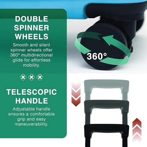 22 Inch Carry On Luggage 22x14x9 Airline Approved, Carry On Suitcase with Wheels, Hard-shell Carry-on Luggage, Durable Luggage Carry-On, Black Small Suitcase with Cosmetic Case