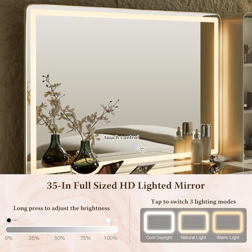 Fluted Makeup Vanity Desk with Large 35