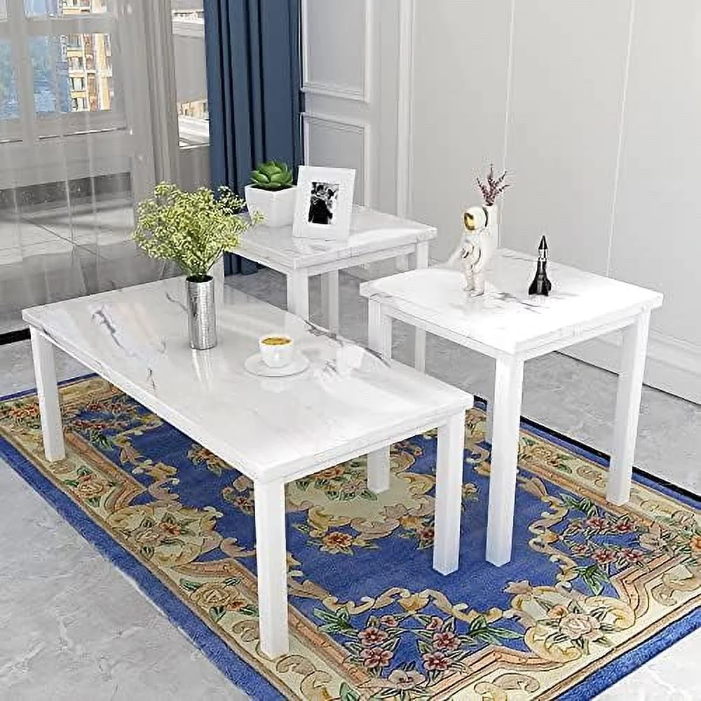 Living Room 3-Piece Set With Marble-Looking Top-Includes Coffee 2 End Tables, 42.1