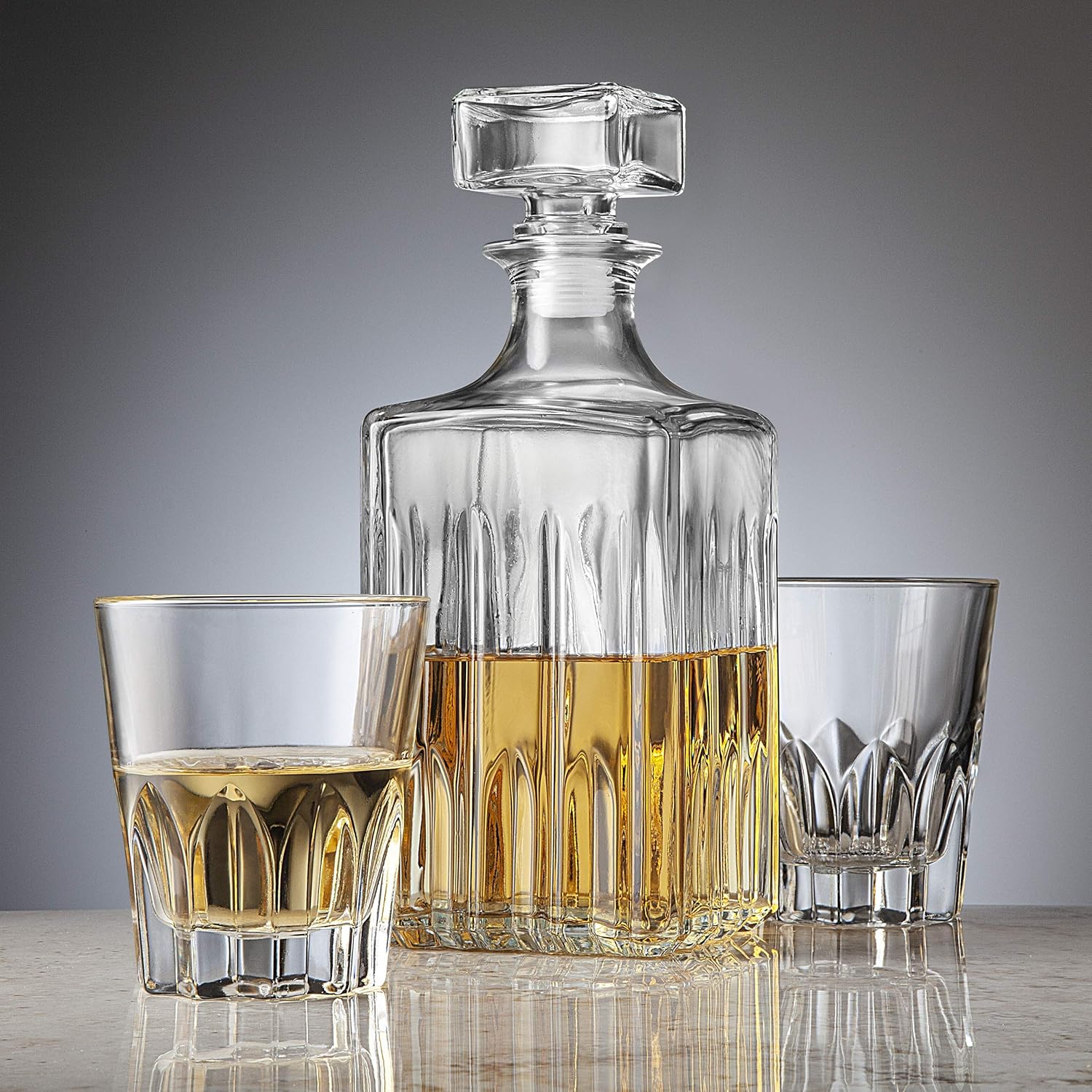 Godinger Whiskey Decanter and 2 Whiskey Glasses Bar Set, Italian Made Decanter for Liquor Scotch Bourbon Vodka Clear