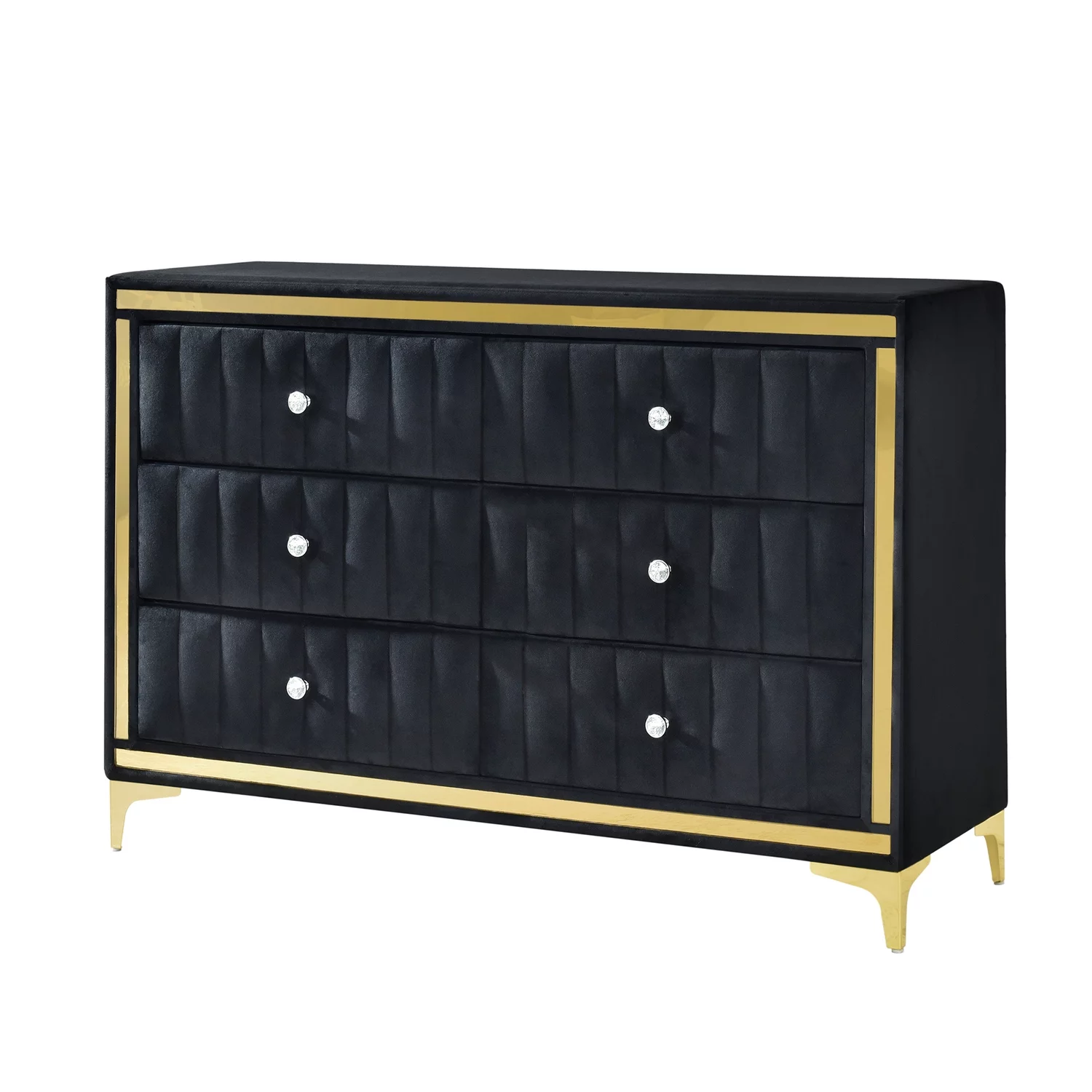 Better Home Products Velvet 6 Drawer Dresser with Gold Legs and Trim