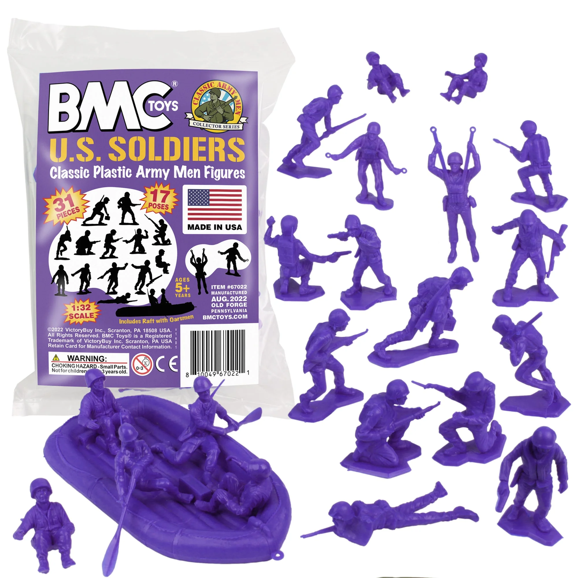 BMC Marx Plastic Army Men US Soldiers - Purple 31pc WW2 Figures - Made in USA