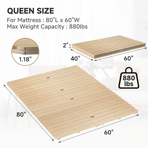 DoCred Solid Pine Wood Foldable Slatted Bed,Moisture-Proof Tatami Bed Frame, Beds Plate for Japanese Floor Futon Mattress, Guest Tatami Mat Floor Sleep Bedding