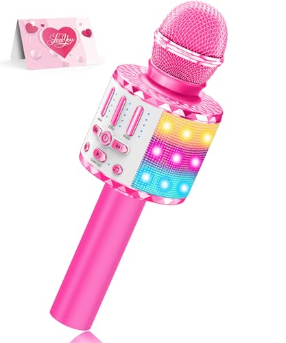 Karaoke Microphone Toys for Kids, Wireless Bluetooth Mic with Lights & Speaker, Portable Home KTV Player System, Perfect Birthday Party for 3-12 Year Old Boys & Girls