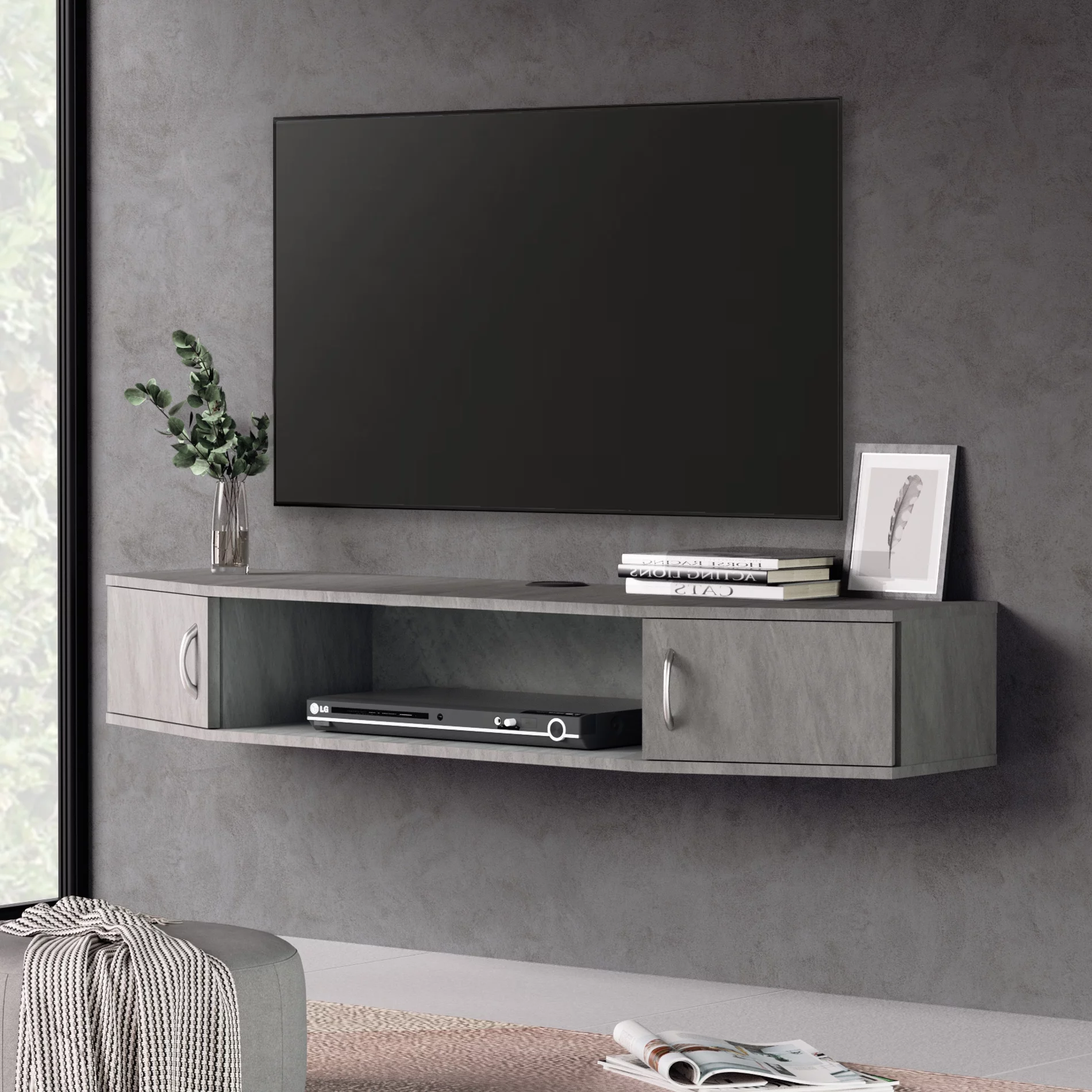 Floating TV Stand Gray Wall Media Console Shelf