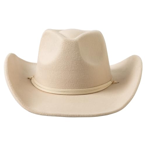 Lanzom Women Men Retro Felt Wide Brim Western Cowboy Cowgirl Hat Dress Up Hat with Wind Lanyard
