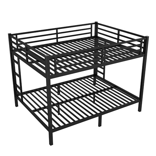 Heavy Duty Bunk Bed Frame with Ladder, Twin XL Over Twin XL Bunk Beds with Safety Guardrails, Adults Bunk Beds with Noise-Reducing Rubber Stoppers, Easy Assemble, Black