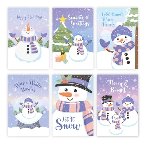 SuperShunhu 24 Cute Snowman Christmas Cards Set, Holiday Season Greeting Cards Pack with Envelopes, 4x6 Inch, Boxed Christmas Holiday Cards