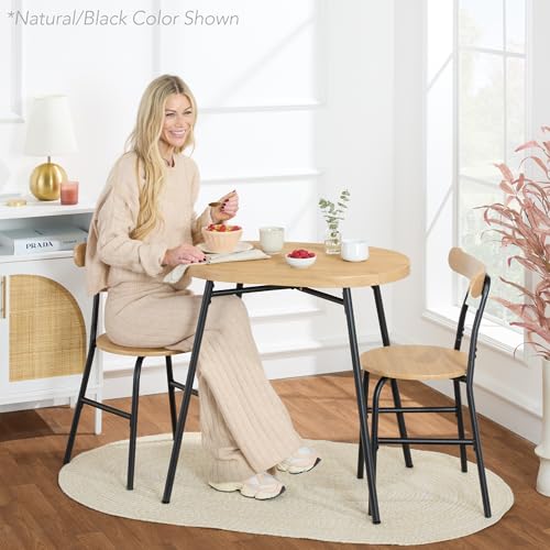 Best Choice Products 3-Piece Modern Oval Dining Table Set, Small Kitchen Dinette w/ 2 Chairs, Metal Frame, Curved Backrests - Dark Brown/Black