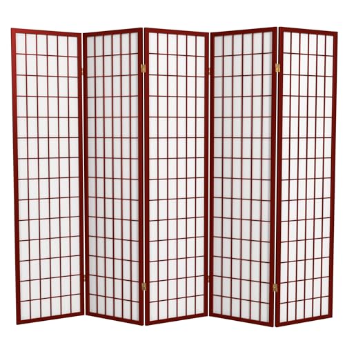 Red Lantern 6 ft. Tall Window Pane Shoji Screen-Natural-4 Panels Room Divider