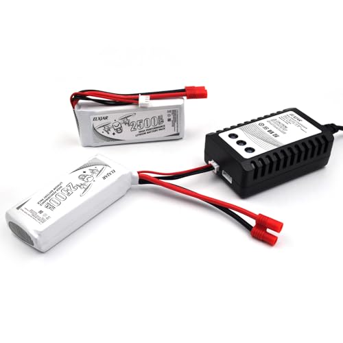 (2-Pack) 7.4V 2500mAh LiPo Battery with Banana Connector and B3 Charger Replacement for Vivitar DRC446 Drone, Syma X8C X8W X8G, HQ899, Promark P70, Holy Stone HS400 HS300 Quadcopter