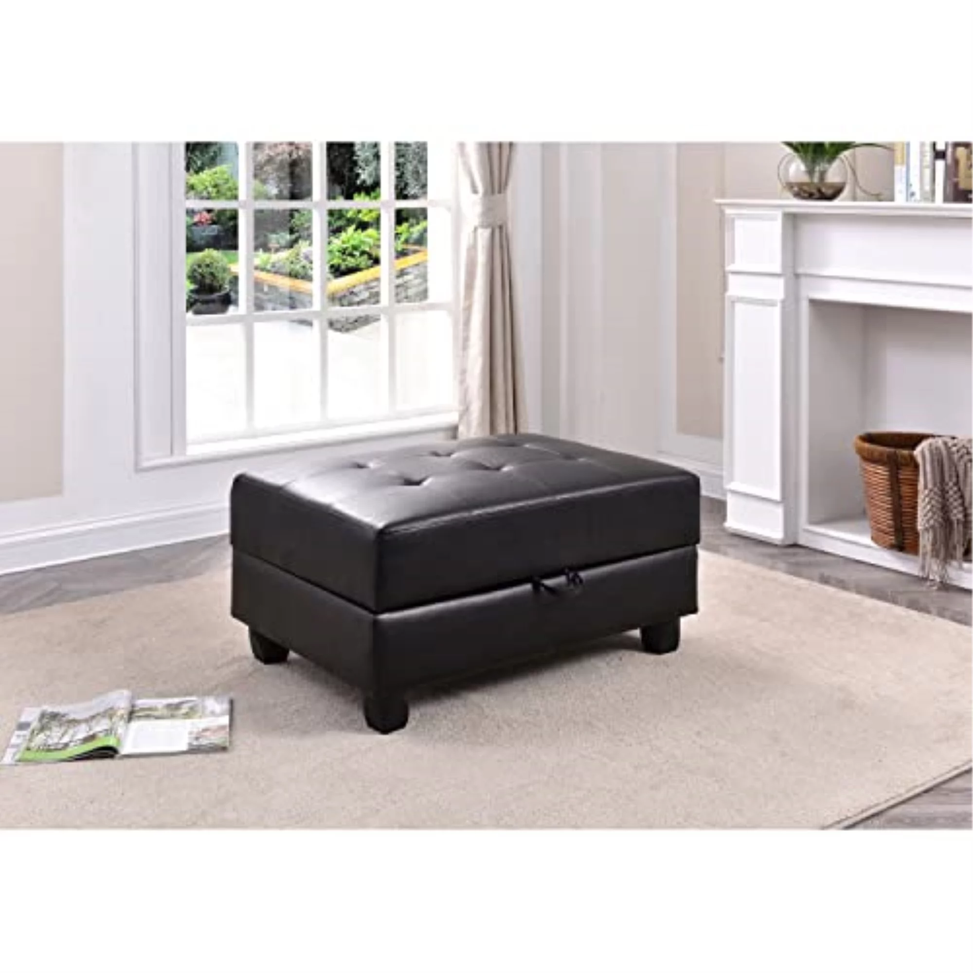 Glory Furniture Revere Faux Leather Ottoman in Black
